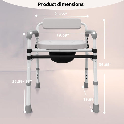 SeatYuPro Commode Adjustable Medical Bedside Chair with Padded Backrest, Drop Arm Support, Height Adjustable White