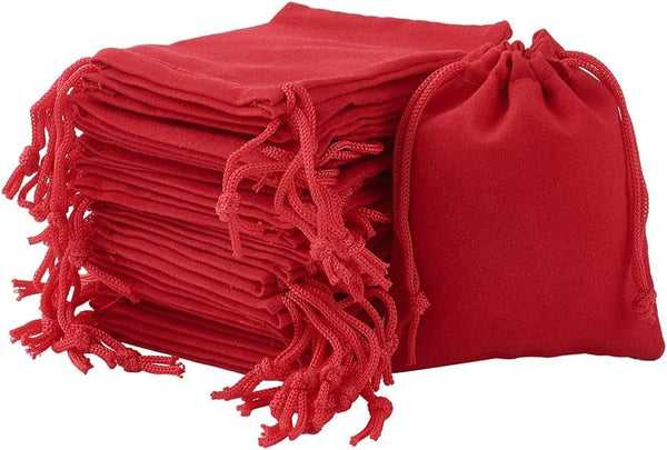 FASHEWELRY 100 Pack Red Velvet Drawstring Bags, 3.6 x 2.8 Inch for Christmas Gift Packaging