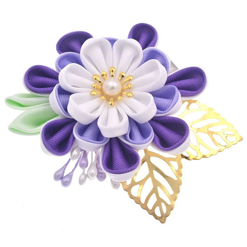 MIAO WU Japanese Hair Clip Cherry Blossom Japanese HairPin Kimono Hanfu Flower Hair pin Band Clip Japanese Hair Accessories for Women Girl (Purple)