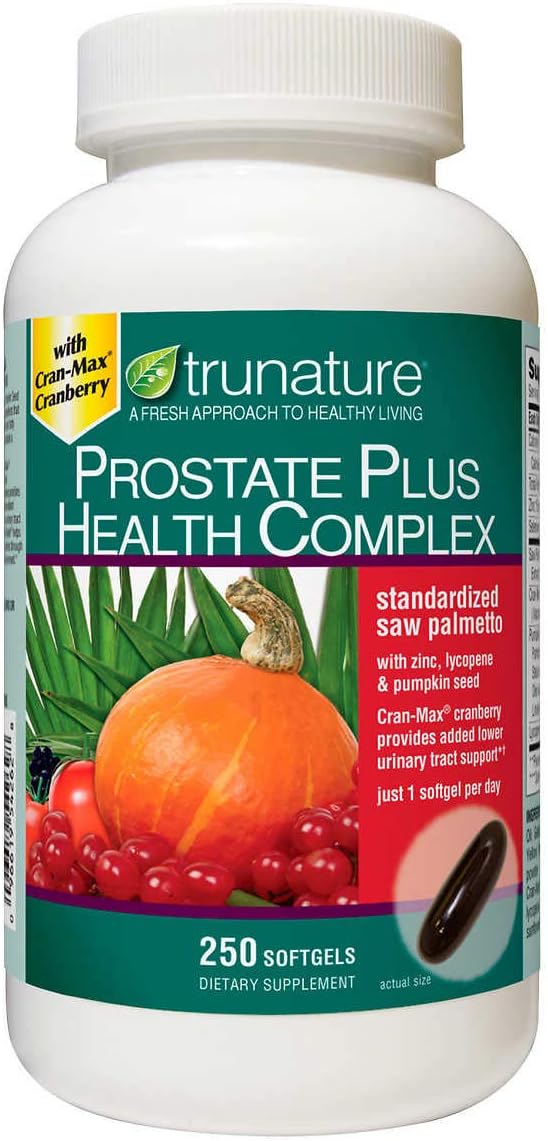 TruNature Prostate Plus Health Complex - Saw Palmetto with Zinc, 250 Softgels (1 Bottle)