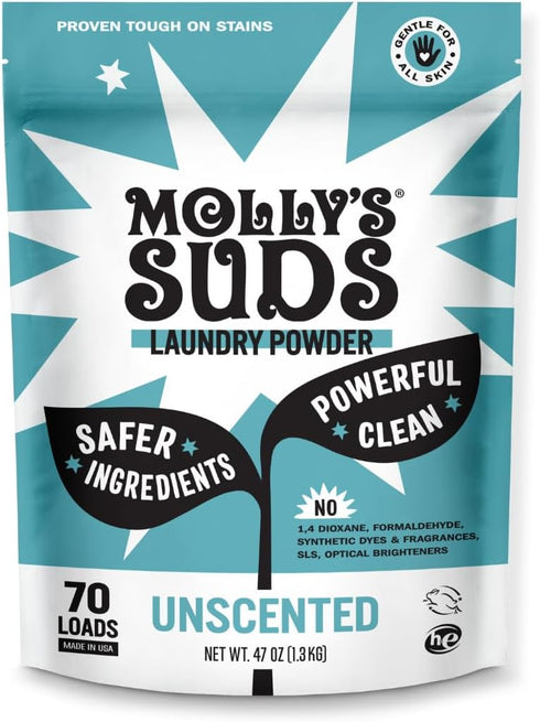 Molly's Suds Original Laundry Detergent Powder | Natural for Sensitive Skin, 70 Loads, Unscented