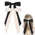 Satin Bow Hair Clips for Women, Silkly Satin Black Beige Hair Ribbon Bow with Long Tail Accessories for Girls