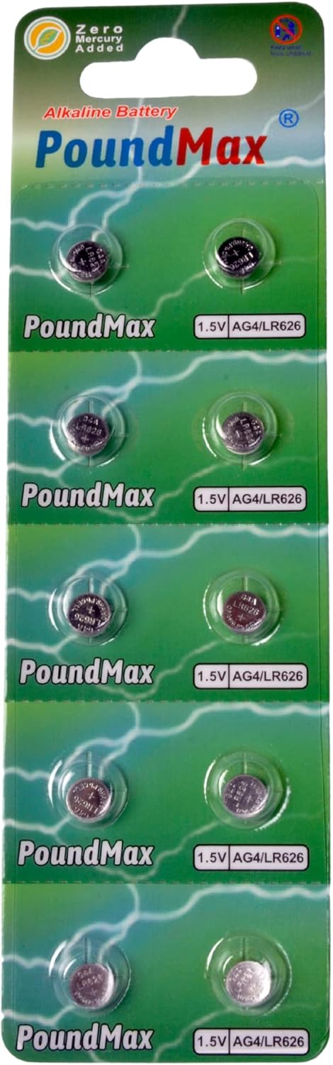 PoundMax AG4 LR626 Batteries 1.5v Alkaline Button Cell Battery - 10 Count