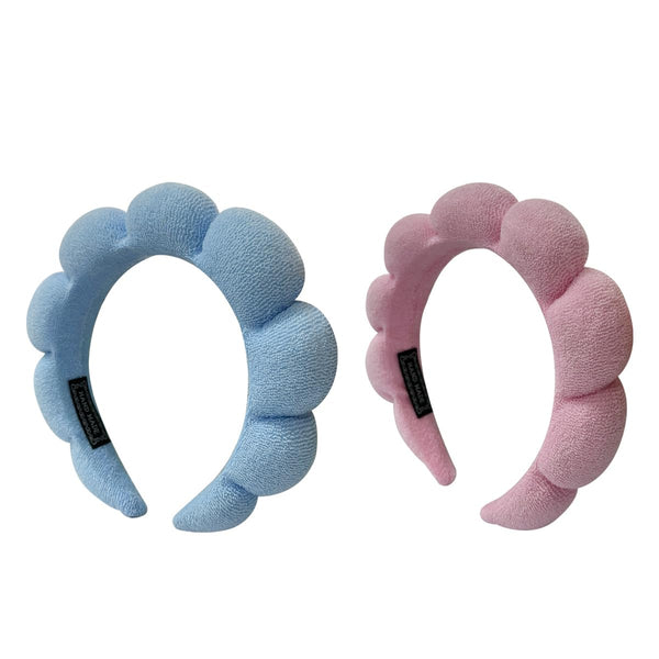 2 Pack Sponge Spa Makeup Headband - Puffy Skincare Headbands for Women Face Washing and Shower (Pink, Blue)