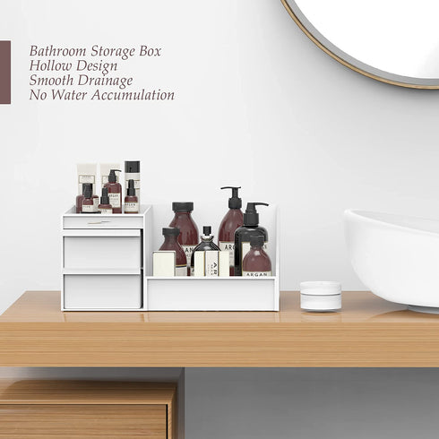 Makeup Desk Cosmetic Storage Box Organizer with Drawers for Vanity Counter, Elegant Holder for Brushes and Lipstick