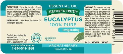 Nature's Truth Aromatherapy 100% Pure Essential Oil, Eucalyptus, 0.51 Fluid Ounce