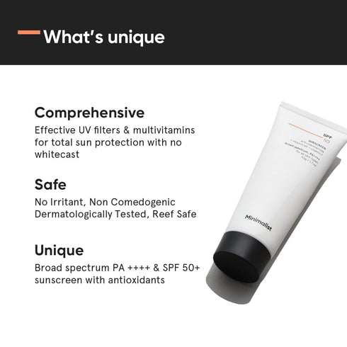 Minimalist SPF 50 Sunscreen with Multi-Vitamins - Lightweight, No White Cast, Broad Spectrum PA ++++ for Women & Men -