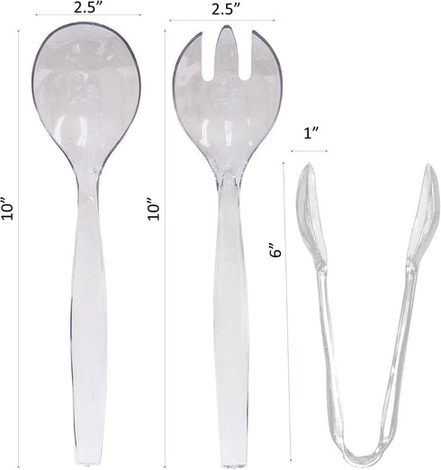 VeZee Set 10" 10" 3 Set| 60 Count 's Plastic Serving Utensils, Clear Heavy Duty Disposable utensil | Spoons Forks |