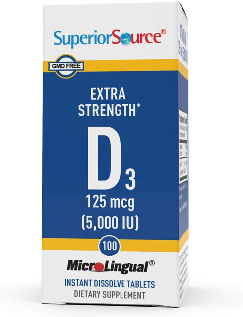 Superior Source Vitamin D3 5000 IU, 100 Count Under The Tongue Quick Dissolve MicroLingual Tablets, Promotes Strong