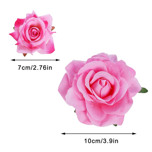Rose Hair Clip Flower Hairpin Rose Brooch Floral Clips, 4 Pcs Fabric Rose Flowers Hair Clips Mexican Hair Flowers Pin up Headpieces for Woman Girl Wedding Party Mother's Day (2 Sizes) (Pink)