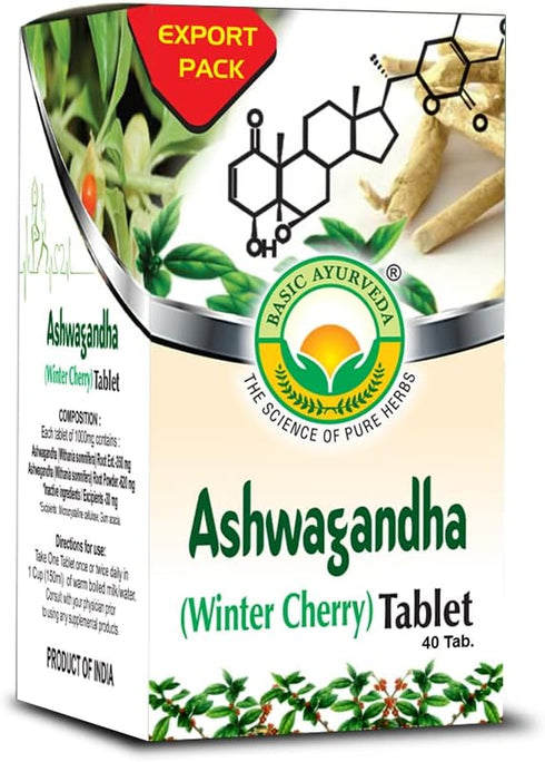 BASIC AYURVEDA Ashwagandha Supplement | 40 Tablets (1000mg) | Herbal Wellness & Immune Support | Organic Indian Ginseng Pills | Consume with Warm Water