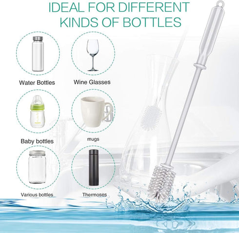 Silicone Bottle Brush, Long Handle Flexible Cleaner for Narrow Neck Containers, Water Cups, Baby Bottles, and Glassware