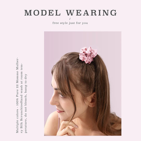 MTSNOO 100% Pure 22 Momme Mulberry Silk Scrunchies for Hair & Sleep, 4 Pack, Rosy Pink