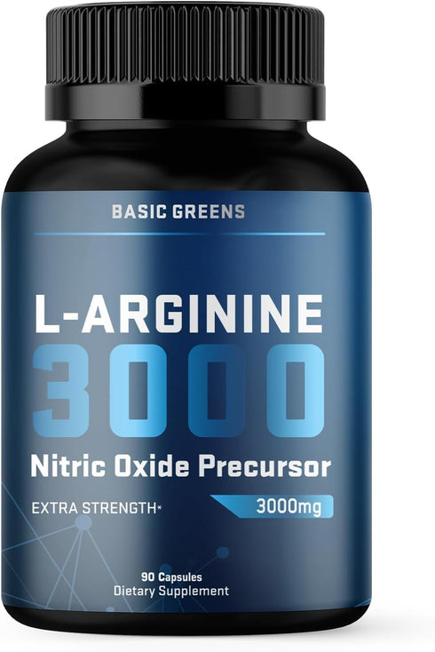 L-Arginine 3000mg Nitric Oxide Supplement for Men and Women - Non-GMO Vegan Capsules for Circulation, Energy,