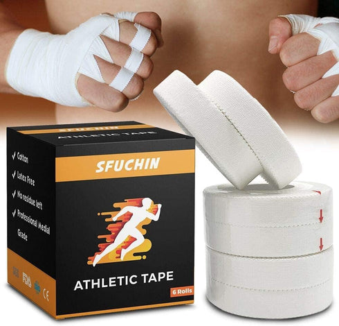 White Athletic Tape (6 Pack 0.5" 10 Yards) - Finger Tape - Medical Tape - Foot Tape - No Sticky Residue, Easy to Tear