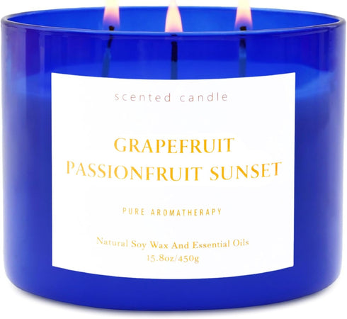 Grapefruit Passionfruit Sunset 3-Wick Soy Candle | 15.8 oz Large Scented Candle