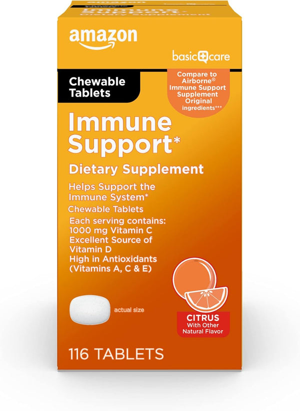 Amazon Basic Care Immune Support Citrus Chew Tablets, 116 Count