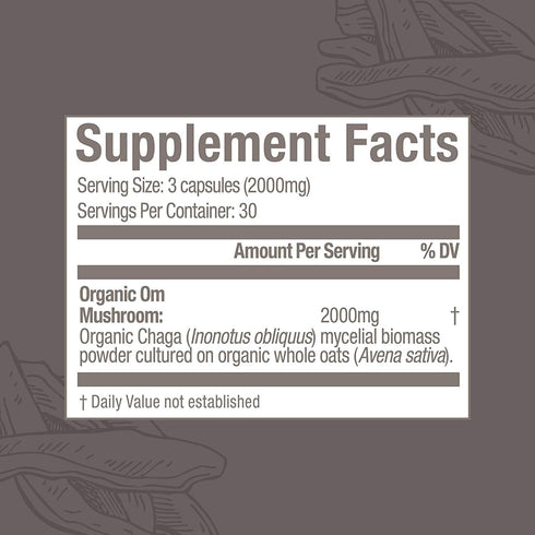OM MUSHROOM SUPERFOOD Chaga Mushroom Capsules Supplement - Antioxidants & Immune Support, 90 Count
