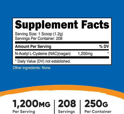 Nutricost N-Acetyl L-Cysteine (NAC) Powder 250 Grams - Vegan NAC, Non-GMO, Gluten Free