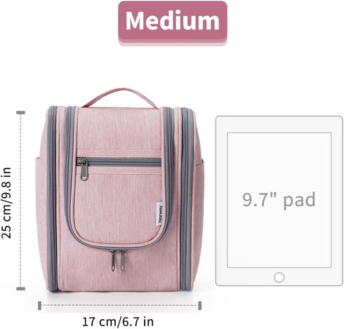 Narwey Small Hanging Toiletry Bag - Women Travel Makeup Organizer for Toiletries and Cosmetics (Medium, Pink)