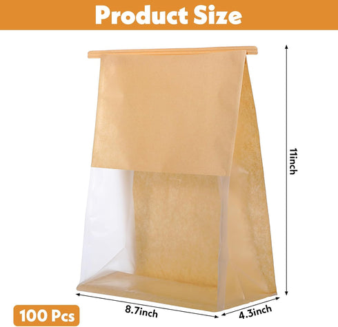 mekueeex 100 8.7 4.3 11 Inches Packaging PCS Paper Bread Bag for Homemade Breads, x x Kraft Bakery Bags with Tin Tie