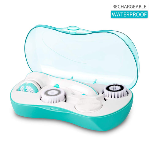 Rechargeable Facial Cleansing Spin Brush Set with 4 Exfoliation Brush Heads, Waterproof Face Spa System