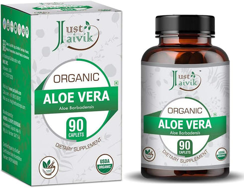 Just Jaivik Organic Aloe Vera Tablets - 750 mg Dietary Supplement (Pack of 90 Organic Tablets) for Wellness