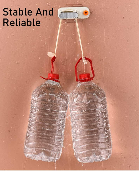 2in1 Bathroom Mop Bracket with Wall-Mount Sticker, Easy-Install Strong Hook, Nail-Free Duster Cloth Supporter (Orange)
