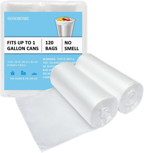 1 Gallon Trash Bags, 120 Count, Extra Small Strong Garbage Bags for Office Home Bathroom Car, Clear