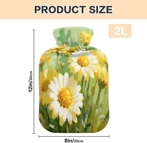 miaozhen 2L Daisy Flower Oil Painting hot Waterbottle with Soft Cover hotwater Bag for Pain Relief Menstrual Cramps