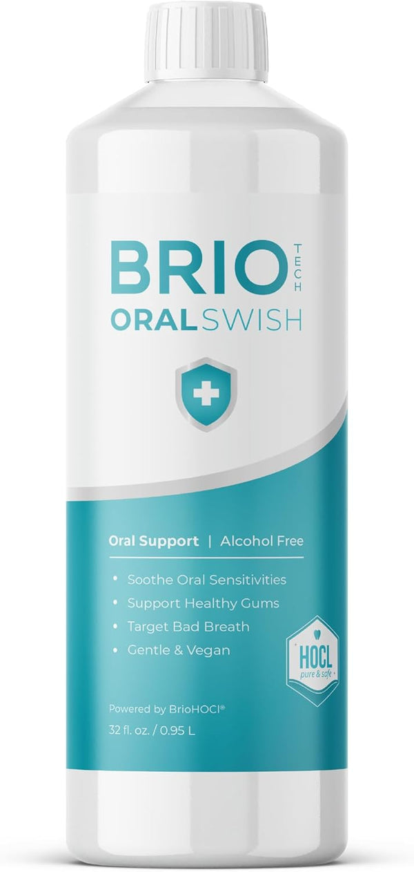 BRIOTECH Pure Hypochlorous Acid Oral Swish, Alcohol Free Mouthwash Rinse, Gentle Oral Care, 32 fl oz