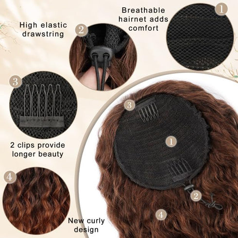 Ponytail Extension, Curly Drawstring Ponytail for Women, 18 Inch Natural Fluffy Synthetic Hairpiece