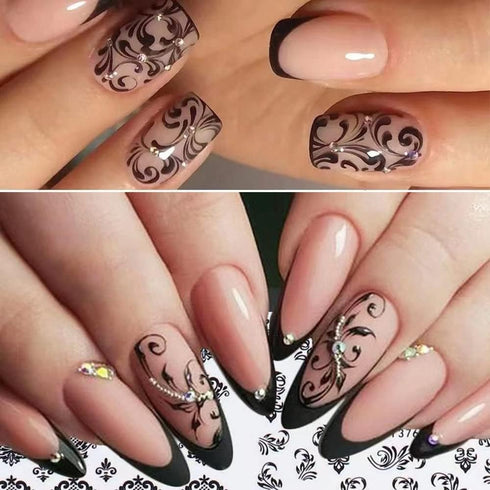 Flower Nail Stickers for Nail Art, 3D Self Adhesive Black Flower Leaf Nail Designs, 48 Styles for Women