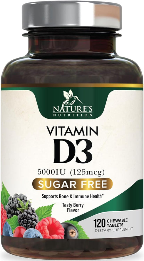 Vitamin D3 5000 IU Chewable for Bone, Teeth, Muscle & Immune Support, 120 Chewable Tablets