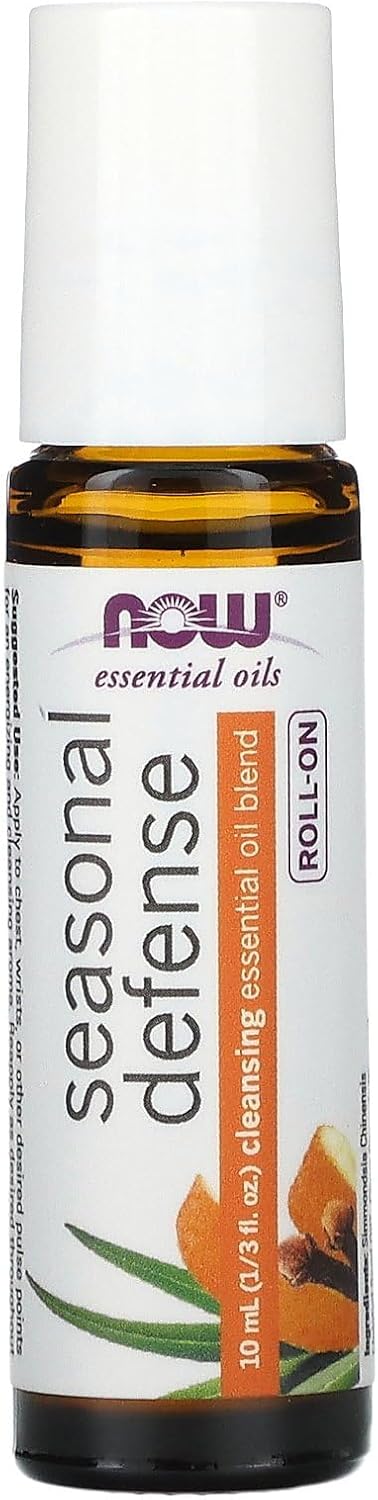 NOW Foods Essential Oils, Seasonal Defense Roll On, Non-GMO Project Verified, Cleansing Blend, Topical Aromatherapy,