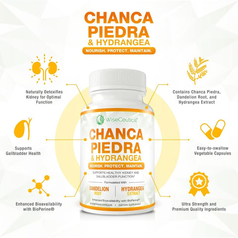 Max Strength Chanca Piedra, Hydrangea & Dandelion Root - Natural Kidney & Gallbladder Formula, 60 Veggie Capsules