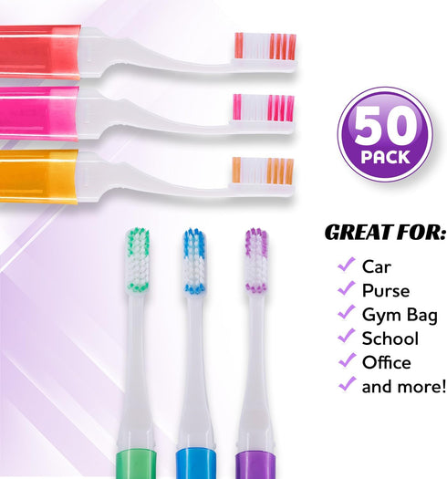 Travel Toothbrushes, Mini Firm Toothbrush with Cover, Adults Travel Toothbrush Kit, 50 Pack Medium
