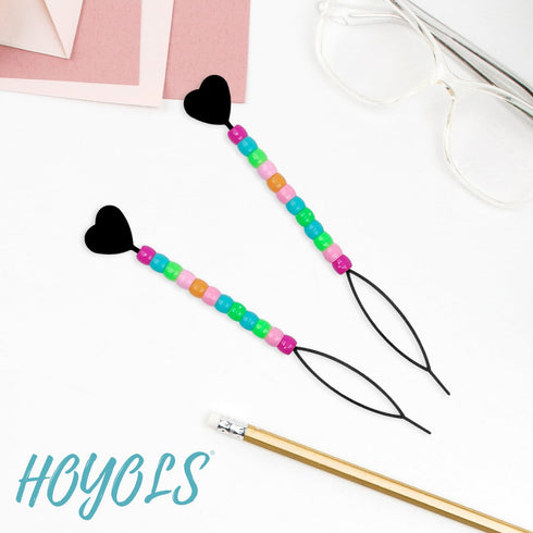 Hoyols Quick Hair Beading Tools with Colorful Pony Beads, Magic Topsy Hair Tail Beader for Kids Girls (6pcs, Black)