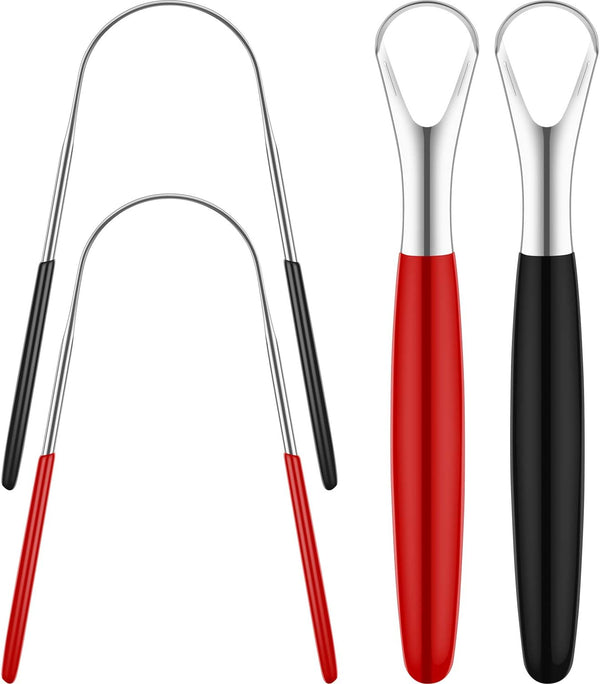 4 Pieces Stainless Steel Tongue Scrapers, Oral Cleaning Brushes for Bad Breath