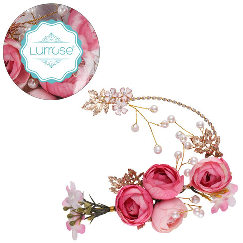 Lurrose 4pcs Clip Decorations for Hairpins, Rhinestone Floral Headwear, Pink Crystal Gold Clips for Women