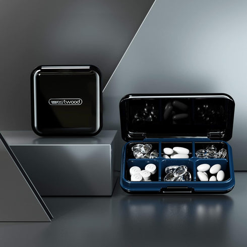 DUBSTAR Waterproof Travel Pill Organizer, Small Pill Box with 4+6 Compartments, Portable Medicine Holder, Black