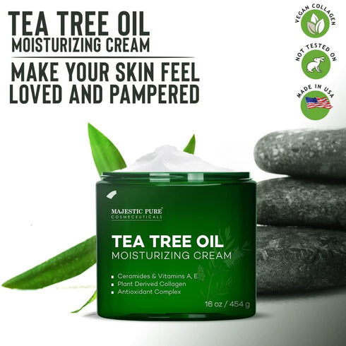 MAJESTIC PURE Tea Tree Oil Moisturizing Cream - Body, Foot & Face Moisturizer with Ceramides, 16 oz