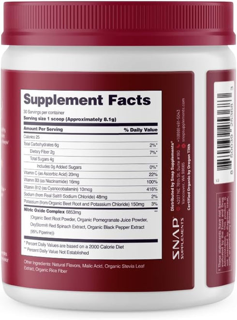 Snap Supplements Heart Beets, USDA Organic Beet Root Powder, 3-in-1 Cardiovascular Superfood, 250g