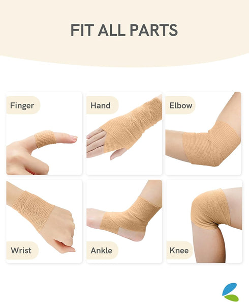 FriCARE Self Adhesive Bandage Wrap, Medical Tape, 2 Inches x 5 Yards, 6 Rolls, Tan, FSA/HSA Eligible