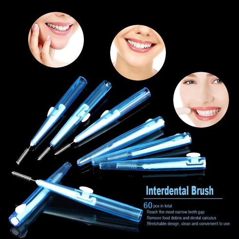 60Pcs Push-Pull Interdental Brush 0.7 MM Dental Toothpick Cleaners for Oral Care
