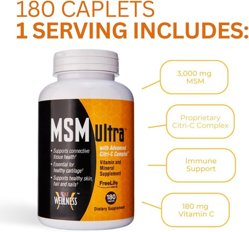 Youngevity Freelife MSM Ultra | 3,000 mg MSM + Proprietary Citri-C Complex Blend + Vitamin C | 180 Count