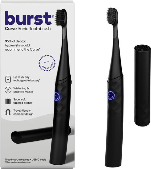 Burst Curve Sonic Electric Toothbrush for Adults, Slim Travel Toothbrush with Cover and Ultra Soft Bristles
