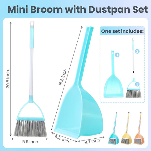 3 Pcs Mini Broom with Dustpan for Kids Broom and Dustpan Set Toddler Cleaning Set Boys Girls Small Cleaning Set for Kitchen Bathroom Pet (Yellow,Red,Green)