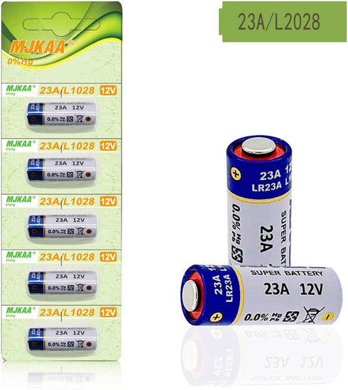 Pack of 5 A23 12V Alkaline Battery 60 mAh for Garage Doors, Ceiling Fans, Doorbells, Remotes