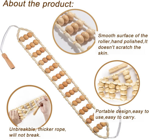 Wooden Therapy Massage Tools for Body Sculpting, Back Massage Roller Rope, Manual Cellulite Massage Maderoterapia Kit
